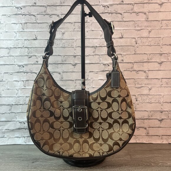 Coach Handbags - Coach 6363 Soho Hampton Signature Buckle Flap Baguette Shoulder Bag Brown